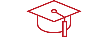 stylised graduate cap icon in red