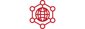 stylised network icon in red